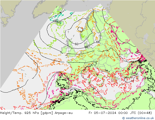 Hoogte/Temp. 925 hPa Arpege-eu vr 05.07.2024 00 UTC