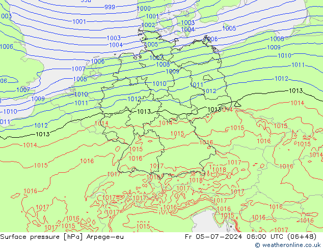 地面气压 Arpege-eu 星期五 05.07.2024 06 UTC