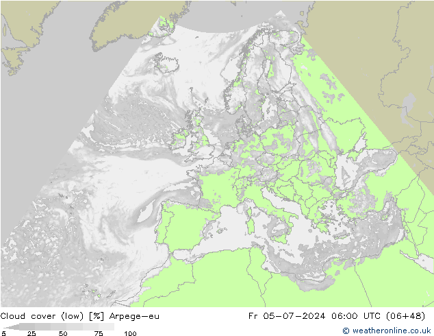 Bewolking (Laag) Arpege-eu vr 05.07.2024 06 UTC