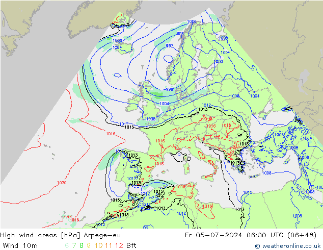 Windvelden Arpege-eu vr 05.07.2024 06 UTC