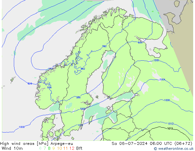 Windvelden Arpege-eu za 06.07.2024 06 UTC