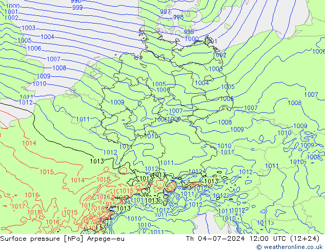 地面气压 Arpege-eu 星期四 04.07.2024 12 UTC