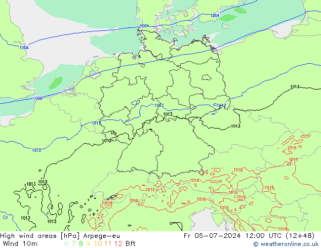 Windvelden Arpege-eu vr 05.07.2024 12 UTC