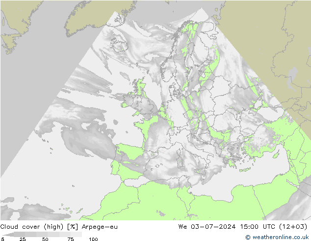 Bewolking (Hoog) Arpege-eu wo 03.07.2024 15 UTC