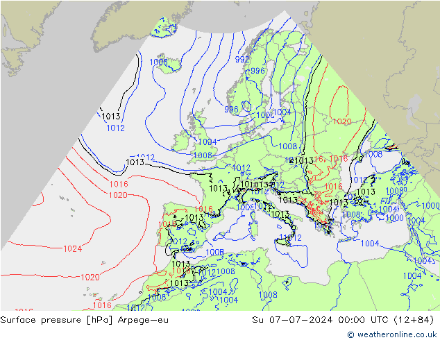 地面气压 Arpege-eu 星期日 07.07.2024 00 UTC