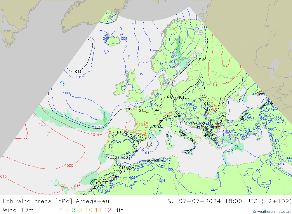 Windvelden Arpege-eu zo 07.07.2024 18 UTC