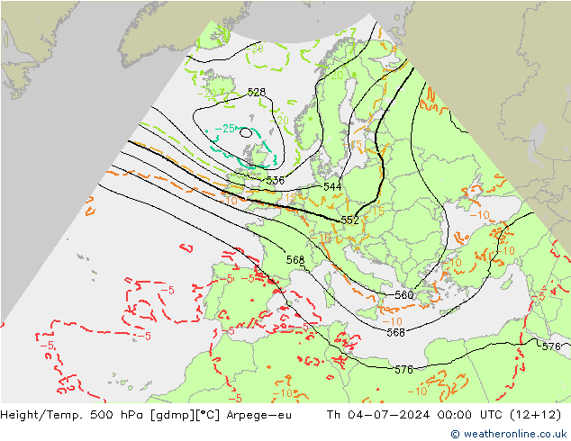 Height/Temp. 500 hPa Arpege-eu 星期四 04.07.2024 00 UTC