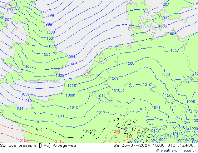 地面气压 Arpege-eu 星期三 03.07.2024 18 UTC