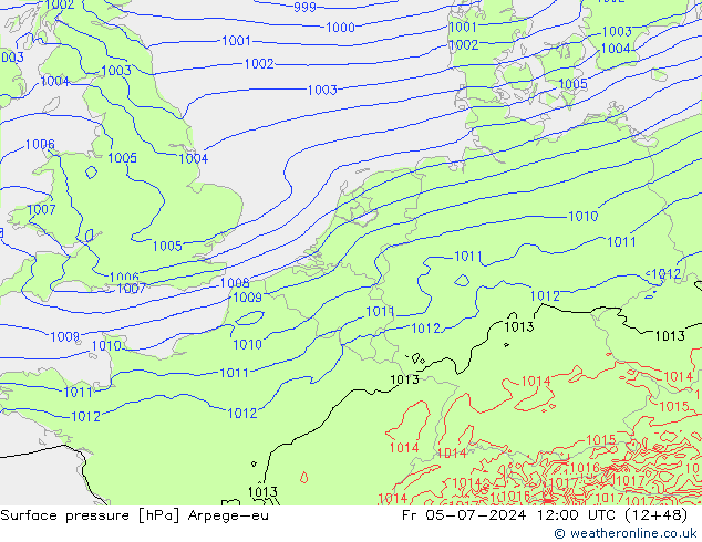 地面气压 Arpege-eu 星期五 05.07.2024 12 UTC