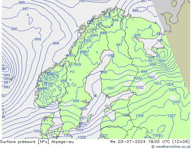 Luchtdruk (Grond) Arpege-eu wo 03.07.2024 18 UTC