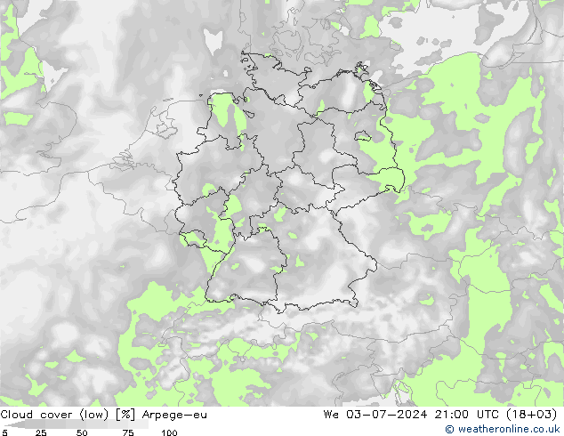 Bewolking (Laag) Arpege-eu wo 03.07.2024 21 UTC