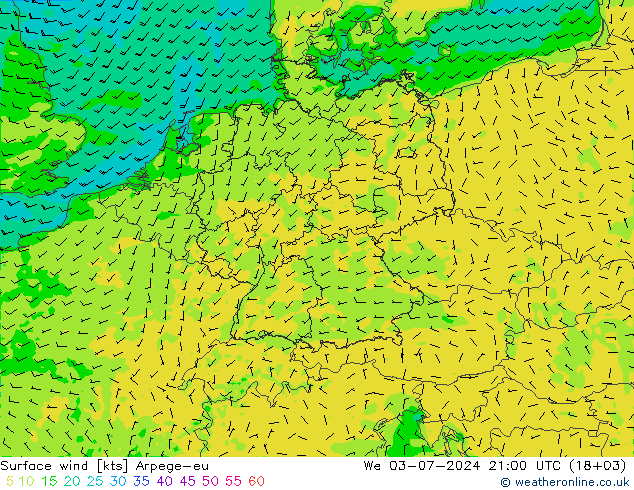 风 10 米 Arpege-eu 星期三 03.07.2024 21 UTC