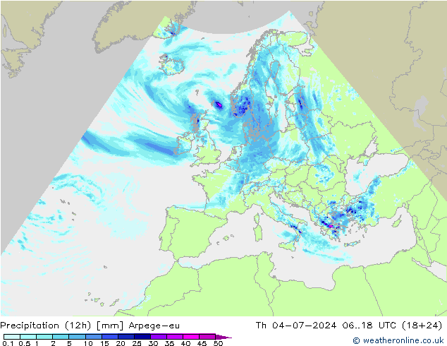 降水量 (12h) Arpege-eu 星期四 04.07.2024 18 UTC