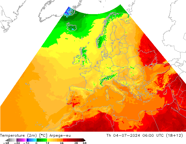 温度图 Arpege-eu 星期四 04.07.2024 06 UTC