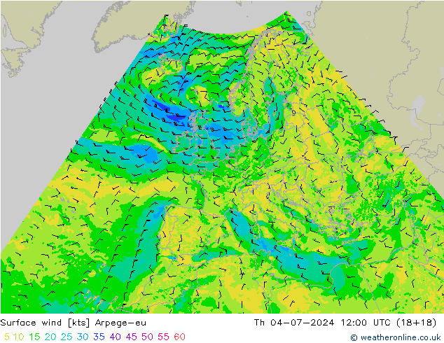 Wind 10 m Arpege-eu do 04.07.2024 12 UTC