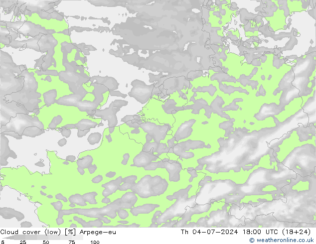 Bewolking (Laag) Arpege-eu do 04.07.2024 18 UTC