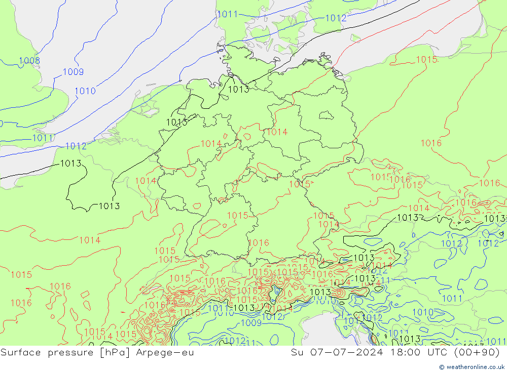 Luchtdruk (Grond) Arpege-eu zo 07.07.2024 18 UTC