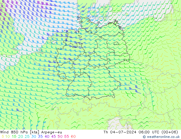 风 850 hPa Arpege-eu 星期四 04.07.2024 06 UTC