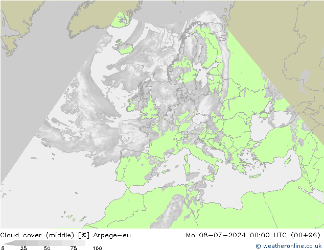 Bewolking (Middelb.) Arpege-eu ma 08.07.2024 00 UTC