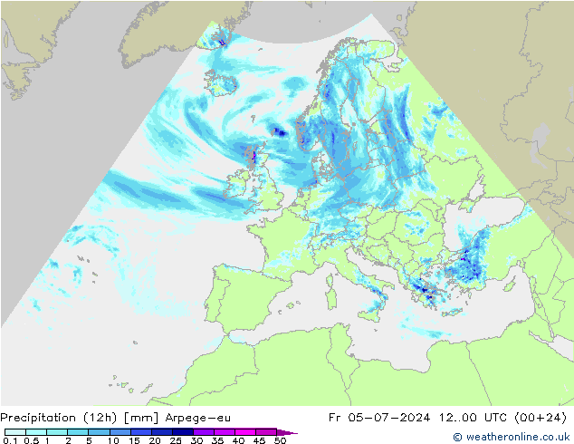 降水量 (12h) Arpege-eu 星期五 05.07.2024 00 UTC