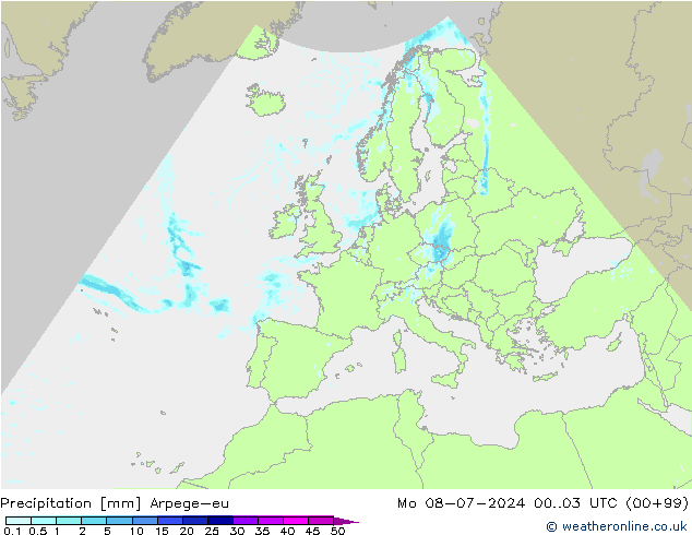 降水 Arpege-eu 星期一 08.07.2024 03 UTC