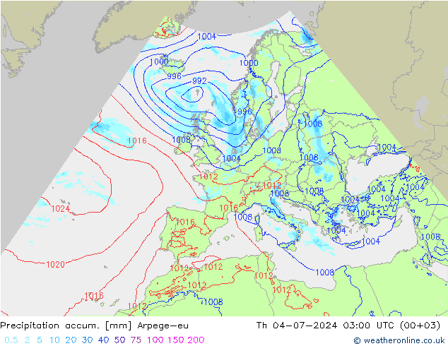 Totale neerslag Arpege-eu do 04.07.2024 03 UTC