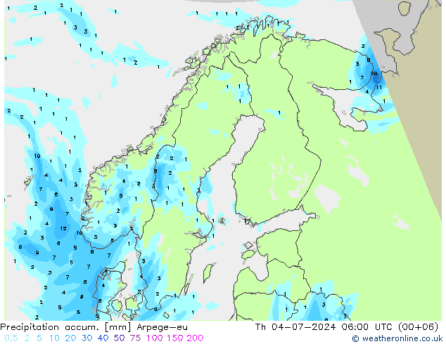 Precipitation accum. Arpege-eu 星期四 04.07.2024 06 UTC