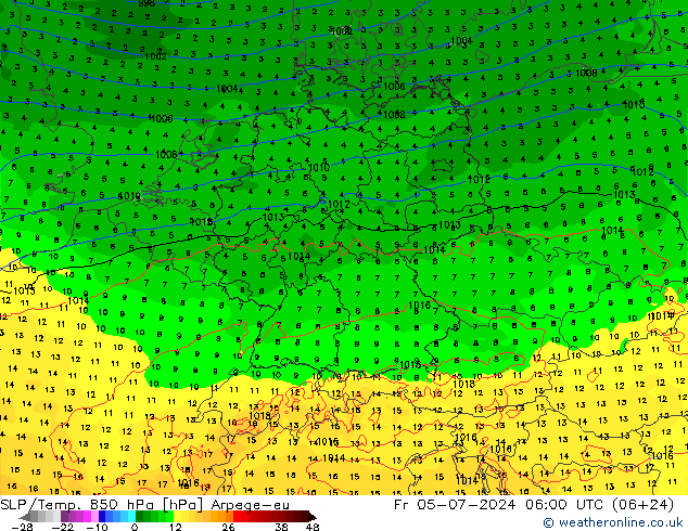 SLP/Temp. 850 hPa Arpege-eu 星期五 05.07.2024 06 UTC