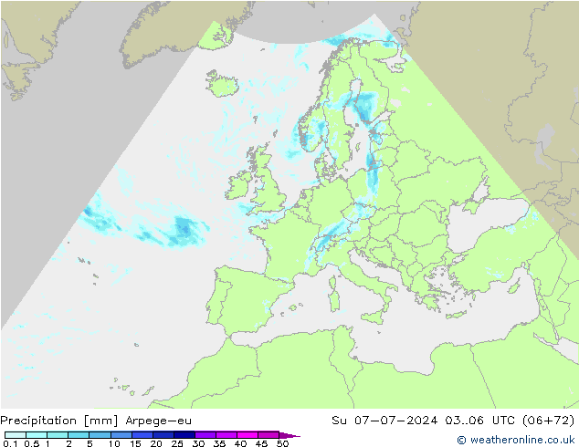 Neerslag Arpege-eu zo 07.07.2024 06 UTC