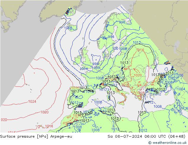 地面气压 Arpege-eu 星期六 06.07.2024 06 UTC