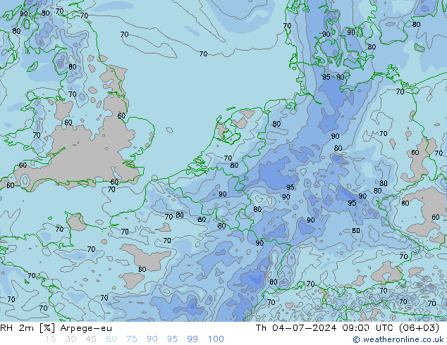 RH 2m Arpege-eu 星期四 04.07.2024 09 UTC