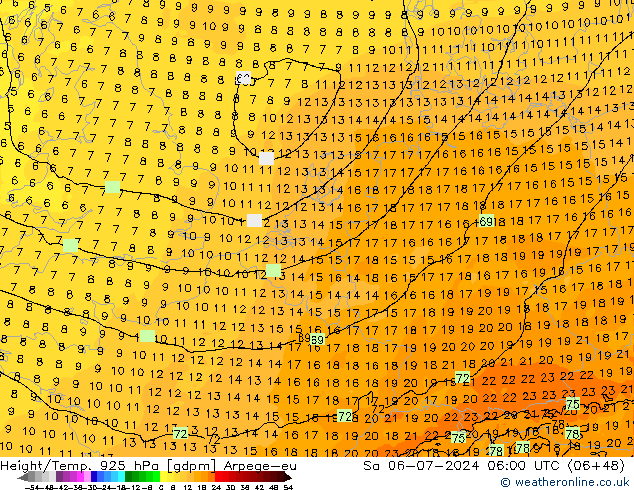 Height/Temp. 925 hPa Arpege-eu 星期六 06.07.2024 06 UTC