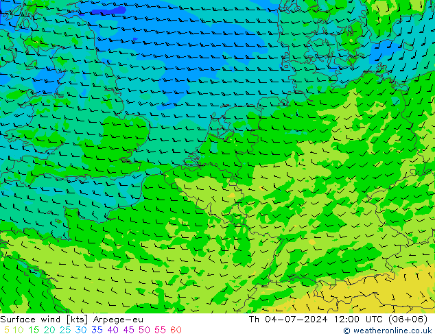Wind 10 m Arpege-eu do 04.07.2024 12 UTC