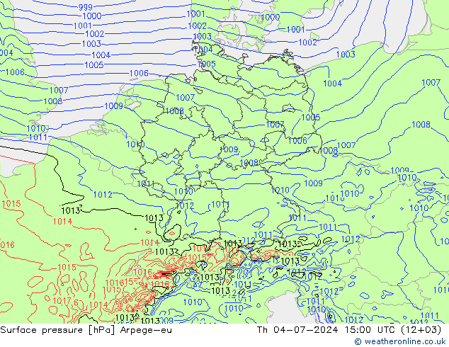 地面气压 Arpege-eu 星期四 04.07.2024 15 UTC