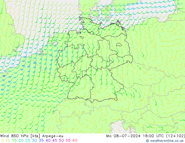 风 850 hPa Arpege-eu 星期一 08.07.2024 18 UTC