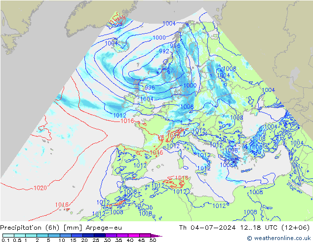 降水量 (6h) Arpege-eu 星期四 04.07.2024 18 UTC