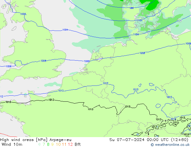 Windvelden Arpege-eu zo 07.07.2024 00 UTC