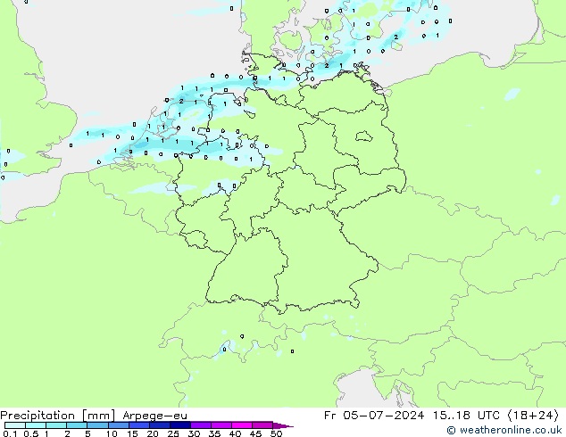 Neerslag Arpege-eu vr 05.07.2024 18 UTC