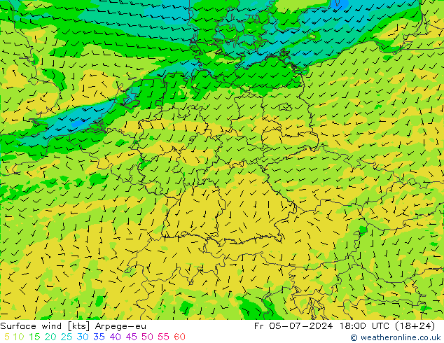 风 10 米 Arpege-eu 星期五 05.07.2024 18 UTC