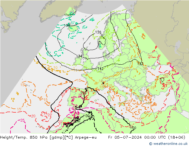 Height/Temp. 850 hPa Arpege-eu 星期五 05.07.2024 00 UTC