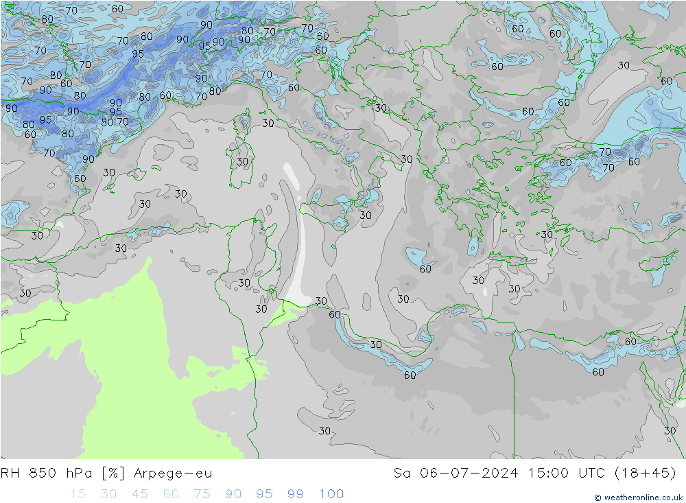 RV 850 hPa Arpege-eu za 06.07.2024 15 UTC
