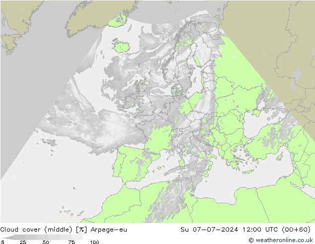 Bewolking (Middelb.) Arpege-eu zo 07.07.2024 12 UTC