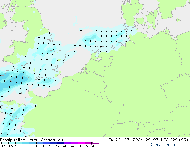 降水 Arpege-eu 星期二 09.07.2024 03 UTC