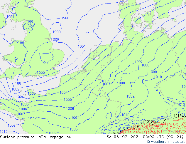 地面气压 Arpege-eu 星期六 06.07.2024 00 UTC