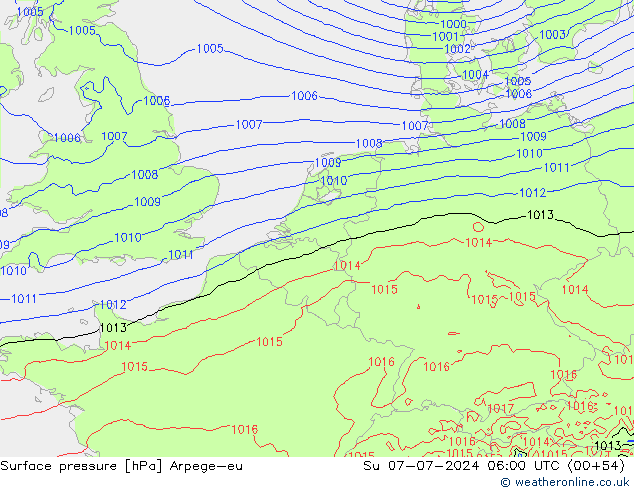 地面气压 Arpege-eu 星期日 07.07.2024 06 UTC