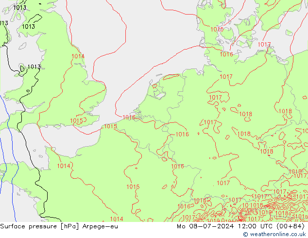 地面气压 Arpege-eu 星期一 08.07.2024 12 UTC