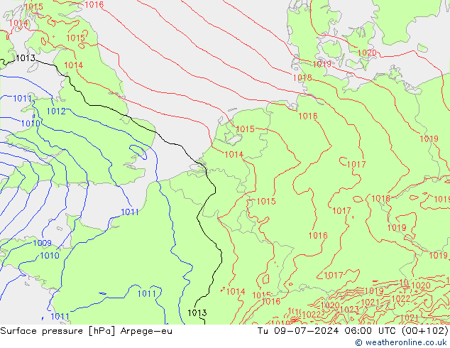 地面气压 Arpege-eu 星期二 09.07.2024 06 UTC