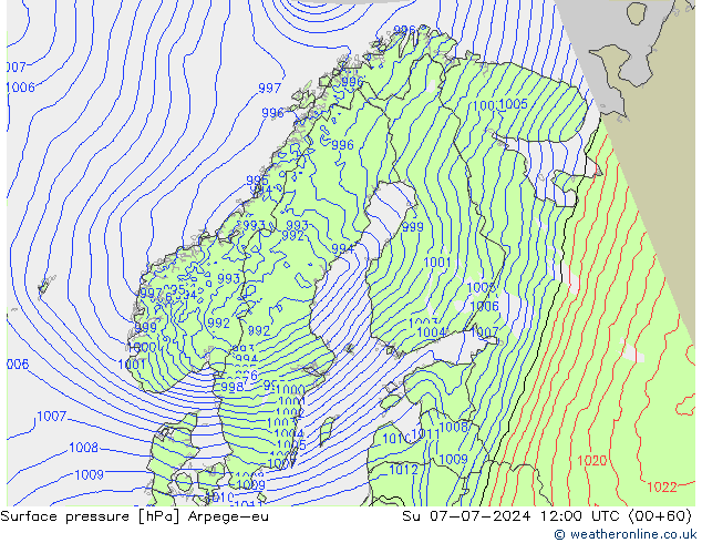 地面气压 Arpege-eu 星期日 07.07.2024 12 UTC