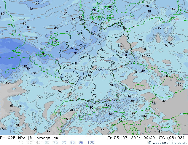 RH 925 hPa Arpege-eu 星期五 05.07.2024 09 UTC