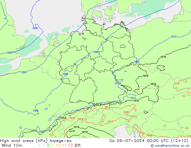 High wind areas Arpege-eu 星期六 06.07.2024 00 UTC
